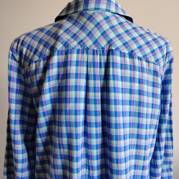 Talbots 100% Cotton Plaid Button Up Shirt Blue Purple Colorful Classic Sz Large - Picture 9 of 15